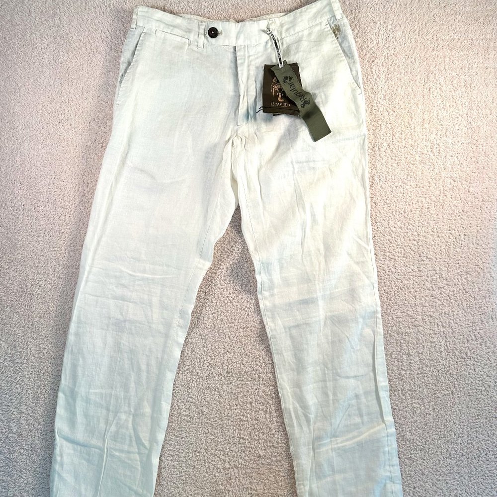 Ganesh Mens White Linen Trouser Pants Size 34 Classic Summer Utility Preppy NWT